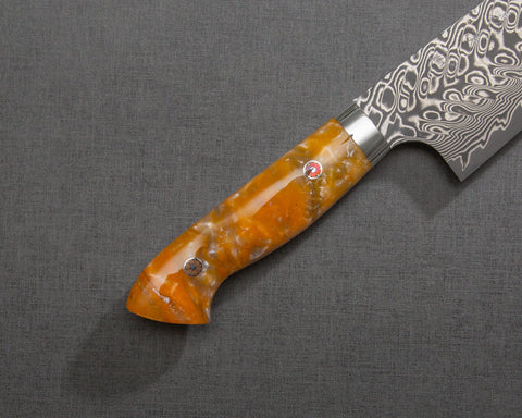 Yoshimi Kato R2/SG2 Black Damascus 210mm Gyuto with Polished Onyx Amber Acrylic Handle