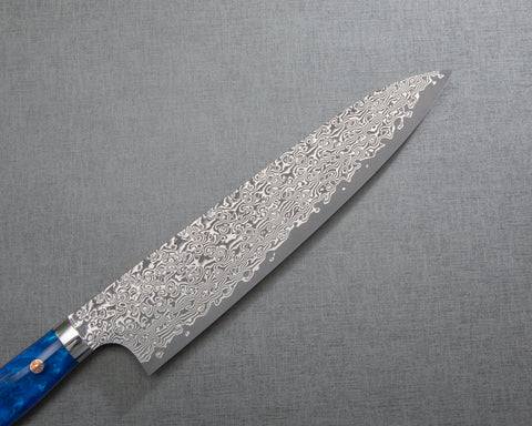 Yoshimi Kato R2/SG2 Black Damascus 240mm Gyuto with Polished Ocean Blue Acrylic Handle