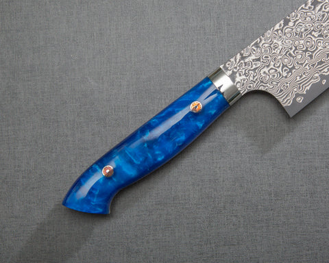 Yoshimi Kato R2/SG2 Black Damascus 240mm Gyuto with Polished Ocean Blue Acrylic Handle