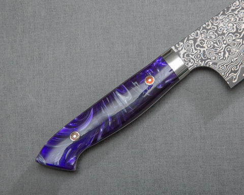 Yoshimi Kato R2/SG2 Black Damascus 240mm Gyuto with Polished Purple Marble Acrylic Handle