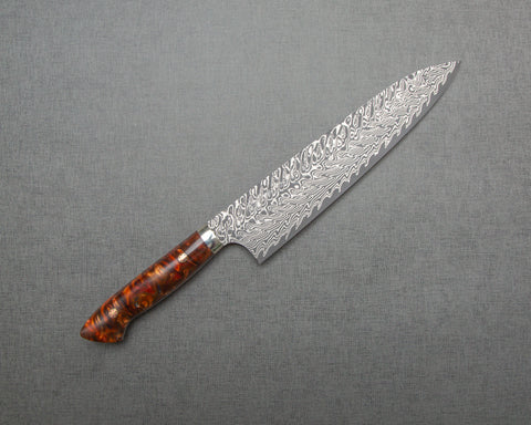Yoshimi Kato R2/SG2 Black Damascus 240mm Gyuto with Polished Carnelian Agate Acrylic Handle