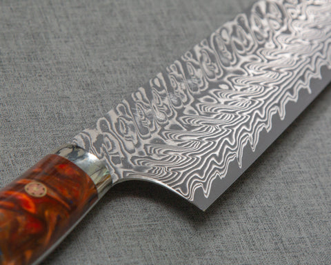 Yoshimi Kato R2/SG2 Black Damascus 240mm Gyuto with Polished Carnelian Agate Acrylic Handle