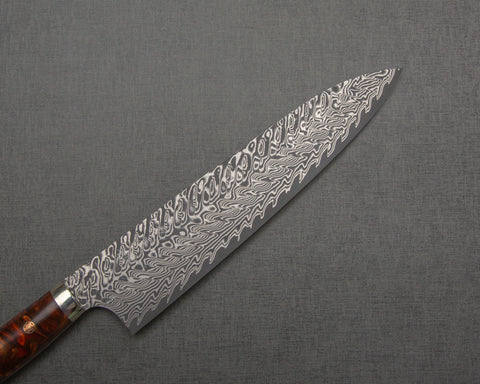 Yoshimi Kato R2/SG2 Black Damascus 240mm Gyuto with Polished Carnelian Agate Acrylic Handle