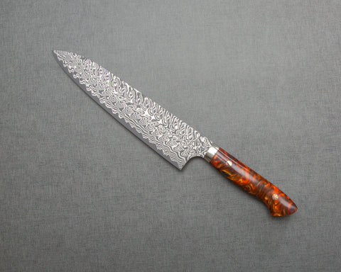 Yoshimi Kato R2/SG2 Black Damascus 240mm Gyuto with Polished Carnelian Agate Acrylic Handle