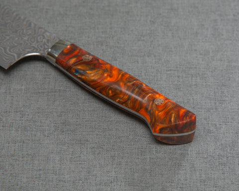 Yoshimi Kato R2/SG2 Black Damascus 240mm Gyuto with Polished Carnelian Agate Acrylic Handle