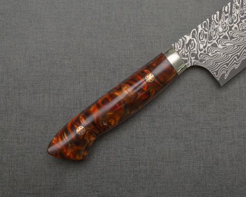 Yoshimi Kato R2/SG2 Black Damascus 240mm Gyuto with Polished Carnelian Agate Acrylic Handle