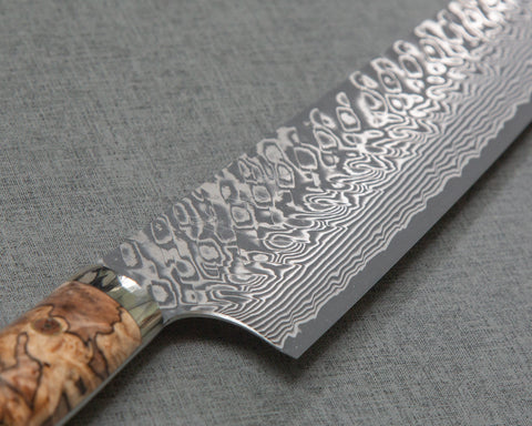 Yoshimi Kato R2/SG2 Black Damascus 240mm Gyuto with Stabilized Wood Handle