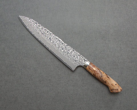 Yoshimi Kato R2/SG2 Black Damascus 240mm Gyuto with Stabilized Wood Handle