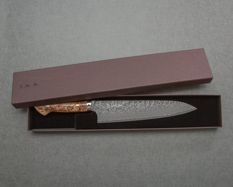Yoshimi Kato R2/SG2 Black Damascus 240mm Gyuto with Stabilized Wood Handle