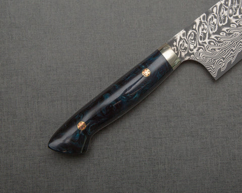 Yoshimi Kato R2/SG2 Black Damascus 240mm Gyuto with Polished Indigo Acrylic Handle