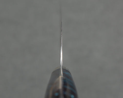 Yoshimi Kato R2/SG2 Black Damascus 240mm Gyuto with Polished Indigo Acrylic Handle