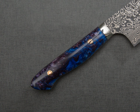Yoshimi Kato R2/SG2 Black Damascus 240mm Gyuto with Polished Indigo Acrylic Handle