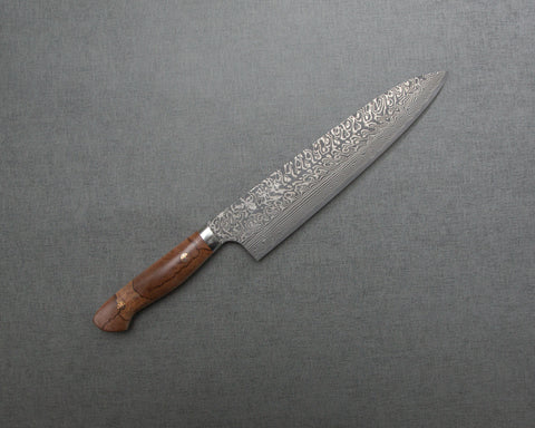 Yoshimi Kato R2/SG2 Black Damascus 240mm Gyuto with Stabilized Wood Handle