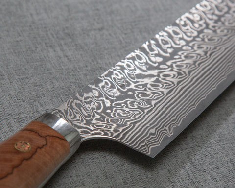 Yoshimi Kato R2/SG2 Black Damascus 240mm Gyuto with Stabilized Wood Handle