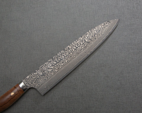 Yoshimi Kato R2/SG2 Black Damascus 240mm Gyuto with Stabilized Wood Handle