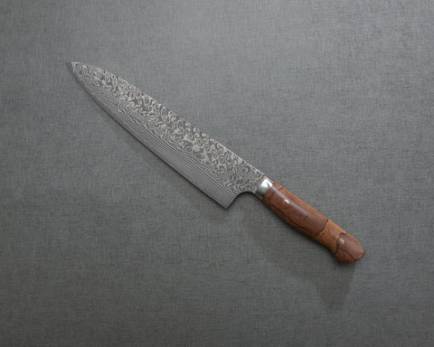 Yoshimi Kato R2/SG2 Black Damascus 240mm Gyuto with Stabilized Wood Handle