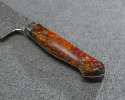 Yoshimi Kato R2/SG2 Black Damascus 240mm Gyuto with Polished Flowing Amber Acrylic Handle