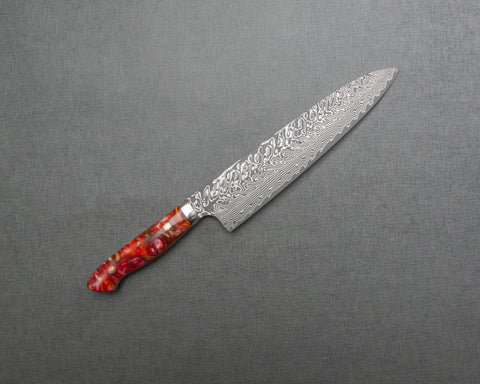 Yoshimi Kato R2/SG2 Black Damascus 240mm Gyuto with Polished Carnelian Acrylic Handle