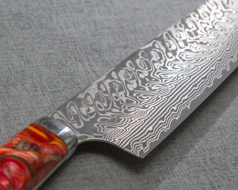 Yoshimi Kato R2/SG2 Black Damascus 240mm Gyuto with Polished Carnelian Acrylic Handle