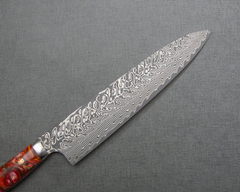 Yoshimi Kato R2/SG2 Black Damascus 240mm Gyuto with Polished Carnelian Acrylic Handle