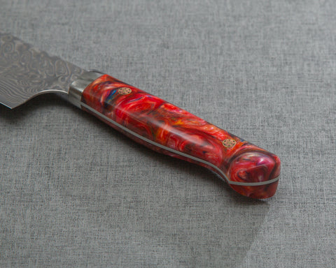 Yoshimi Kato R2/SG2 Black Damascus 240mm Gyuto with Polished Carnelian Acrylic Handle