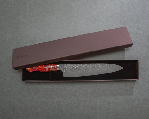 Yoshimi Kato R2/SG2 Black Damascus 240mm Gyuto with Polished Carnelian Acrylic Handle