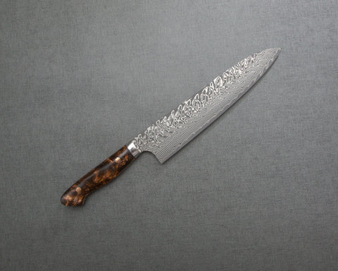 Yoshimi Kato R2/SG2 Black Damascus 240mm Gyuto with Polished Bronzite Acrylic Handle