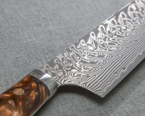 Yoshimi Kato R2/SG2 Black Damascus 240mm Gyuto with Polished Bronzite Acrylic Handle