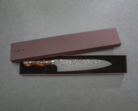 Yoshimi Kato R2/SG2 Black Damascus 240mm Gyuto with Polished Bronzite Acrylic Handle