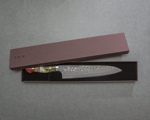 Yoshimi Kato R2/SG2 Black Damascus 240mm Gyuto with Polished Ujikintoki Acrylic Handle
