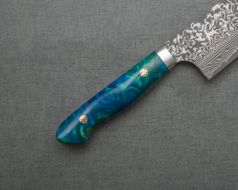 Yoshimi Kato R2/SG2 Black Damascus 240mm Gyuto with Polished Aquamarine Acrylic Handle