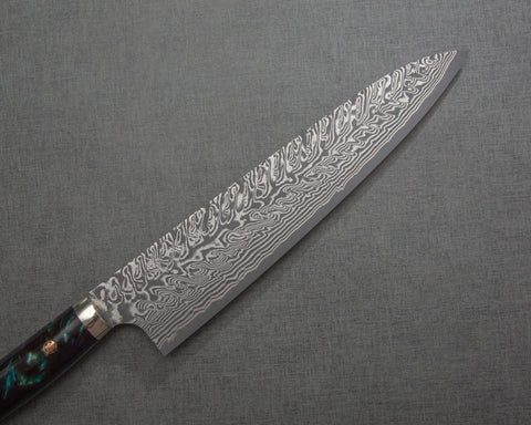 Yoshimi Kato R2/SG2 Black Damascus 240mm Gyuto with Stabilized Wood / Polished Azurite Malachite Acrylic Handle