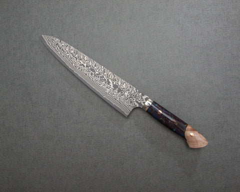 Yoshimi Kato R2/SG2 Black Damascus 240mm Gyuto with Stabilized Wood / Polished Azurite Malachite Acrylic Handle