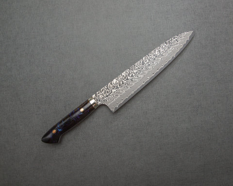 Yoshimi Kato R2/SG2 Black Damascus 240mm Gyuto with Polished Galaxy Acrylic Handle