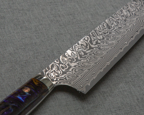 Yoshimi Kato R2/SG2 Black Damascus 240mm Gyuto with Polished Galaxy Acrylic Handle