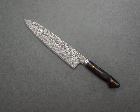 Yoshimi Kato R2/SG2 Black Damascus 240mm Gyuto with Polished Galaxy Acrylic Handle