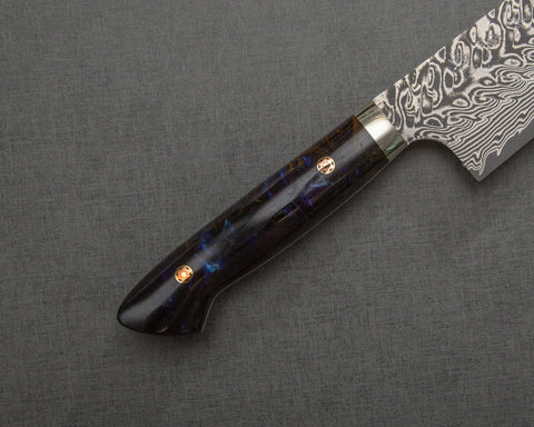 Yoshimi Kato R2/SG2 Black Damascus 240mm Gyuto with Polished Galaxy Acrylic Handle