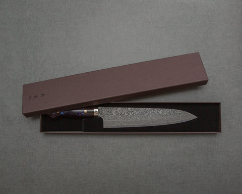 Yoshimi Kato R2/SG2 Black Damascus 240mm Gyuto with Polished Galaxy Acrylic Handle