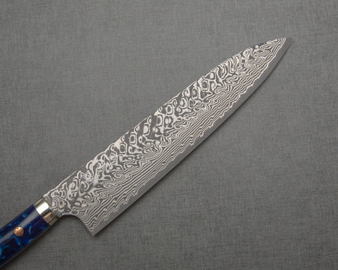Yoshimi Kato R2/SG2 Black Damascus 240mm Gyuto with Polished Ocean Blue Acrylic Handle