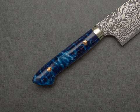 Yoshimi Kato R2/SG2 Black Damascus 240mm Gyuto with Polished Ocean Blue Acrylic Handle