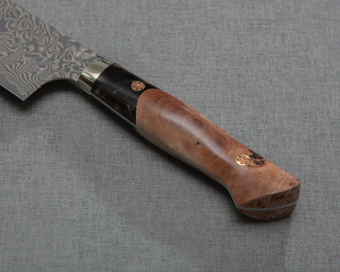 Yoshimi Kato R2/SG2 Black Damascus 240mm Gyuto with Stabilized Wood / Polished Tigereye Acrylic Handle