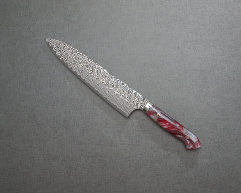 Yoshimi Kato R2/SG2 Black Damascus 240mm Gyuto with Polished Rhodonite Acrylic Handle