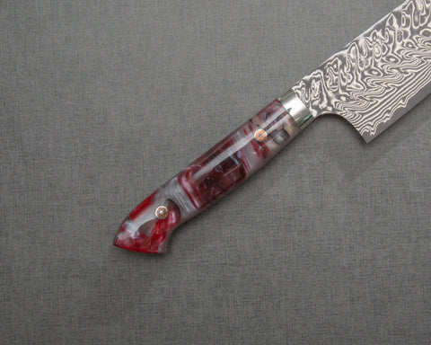 Yoshimi Kato R2/SG2 Black Damascus 240mm Gyuto with Polished Rhodonite Acrylic Handle