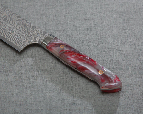 Yoshimi Kato R2/SG2 Black Damascus 240mm Gyuto with Polished Rhodonite Acrylic Handle