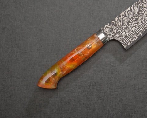 Yoshimi Kato R2/SG2 Black Damascus 240mm Gyuto with Polished Onyx Amber Acrylic Handle