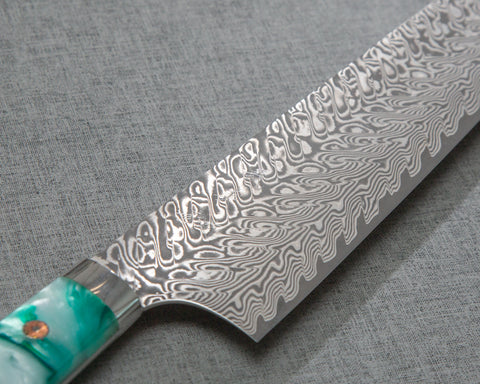 Yoshimi Kato R2/SG2 Black Damascus 240mm Gyuto with Polished Jade Acrylic Handle