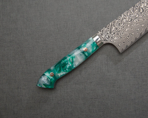 Yoshimi Kato R2/SG2 Black Damascus 240mm Gyuto with Polished Jade Acrylic Handle