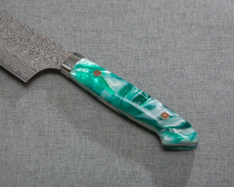 Yoshimi Kato R2/SG2 Black Damascus 240mm Gyuto with Polished Jade Acrylic Handle