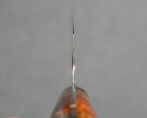 Yoshimi Kato R2/SG2 Black Damascus 240mm Gyuto with Polished Flowing Amber Acrylic Handle