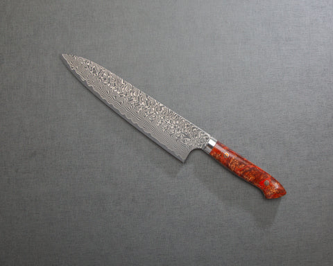 Yoshimi Kato R2/SG2 Black Damascus 240mm Gyuto with Polished Mystic Orange Acrylic Handle
